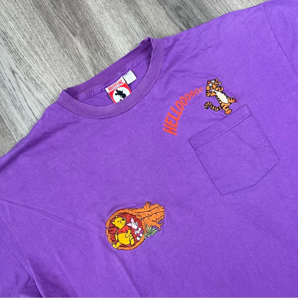 Vintage Disney Inc Winnie the Pooh T-shirt 3XL Purple‎ Tigger 90s Hello Piglet